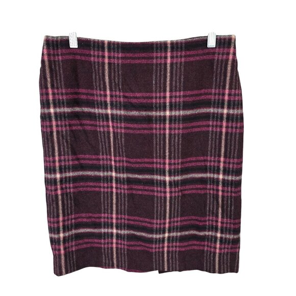 Womens Talbots Petites Burgundy Pink Plaid Wool Blend Pencil Skirt Size 10P - Picture 1 of 8